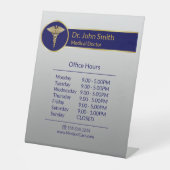 上品な医療金ゴールドカドゥセウス青い開館時間 台座サイン (正面)