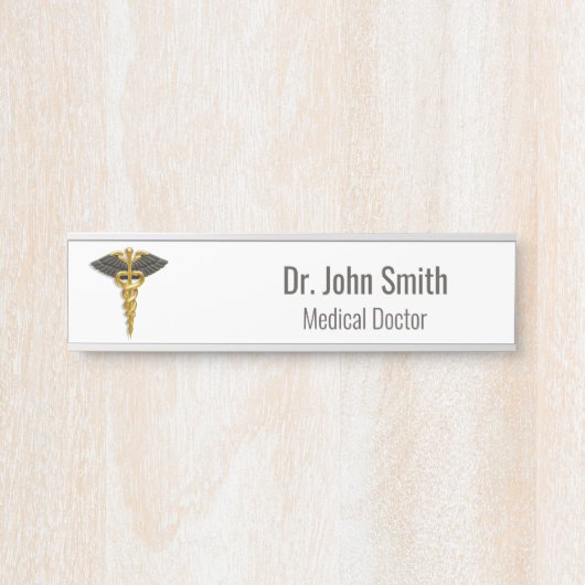 上品な医療金ゴールドカドゥセウス黒いウィングスエレガント サインプレート (正面)