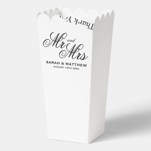上品な台本のミスターとミセス・ウェディング・パーティーのポップコーン フェイバーボックス (裏面)
