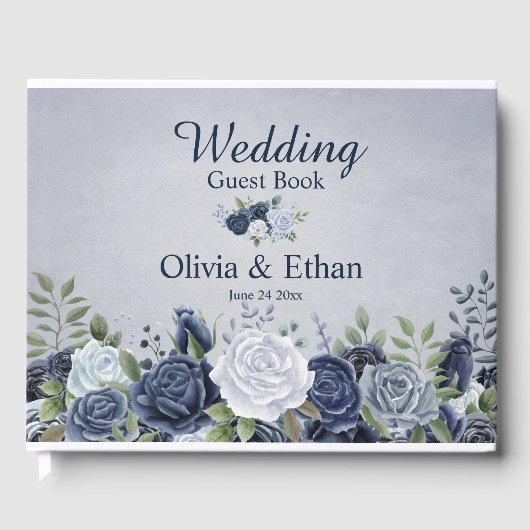 上品な埃っぽいブルーウォーターのカラーフローラ ゲストブック (正面)