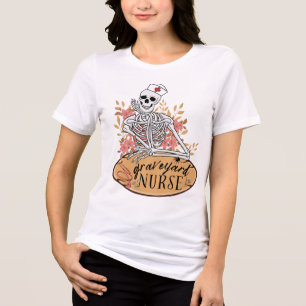 上品な墓地シフトスケルトンナースTシャツ トライブレンドＴシャツ