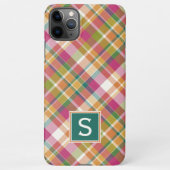 上品な夏オレンジピンクティール(緑がかった色)グリーンプレイドパターン iPhoneケース (裏面)