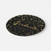 上品な大学院のフェイクな金ゴールドホイルの紙吹雪の黒 ペーパープレート (アングル)