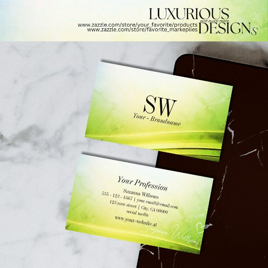 上品な大理石の緑の湾曲したデコールとモノグラム 名刺