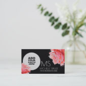 上品な女性のための花のピンクのバラ、写真の黒 名刺 (スタンド正面)