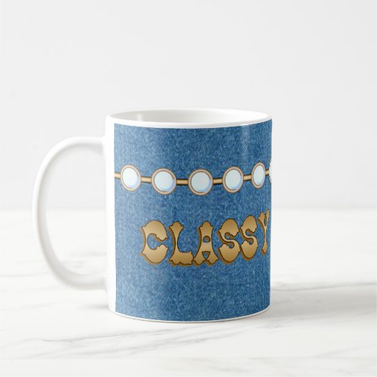 上品な女性のカーボーイのデニムのマグ コーヒーマグカップ (左)