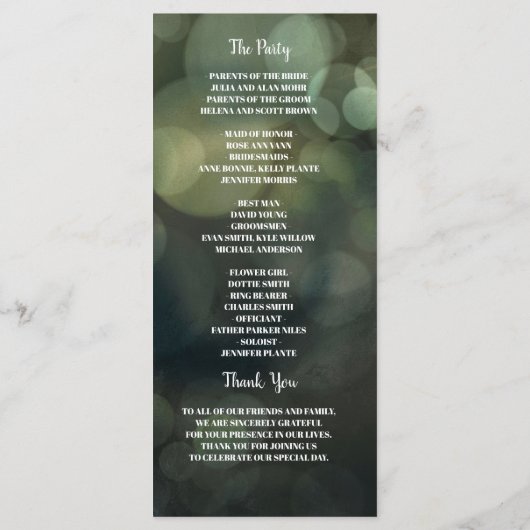 上品な妖精の文字列のライトグリーン結婚式 プログラム (裏面)