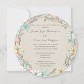 上品な婚約パーティの花のリースおよび旗 招待状 (裏面)