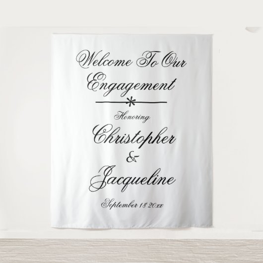 上品な婚約パーティ名前をカスタムするシックな背景 タペストリー (正面)