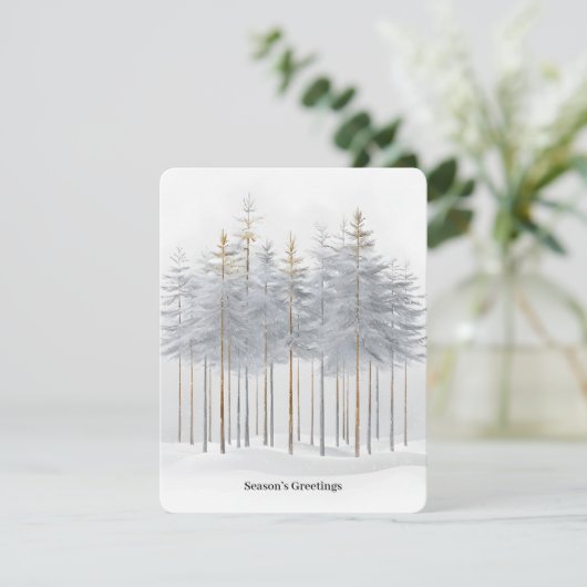 上品な季節の挨拶 ゴールドツリー 雪のスパークル シーズンカード (スタンド正面)