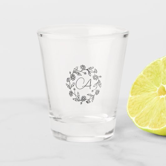 上品な定年モダンフラワーブラック ショットグラス (正面)