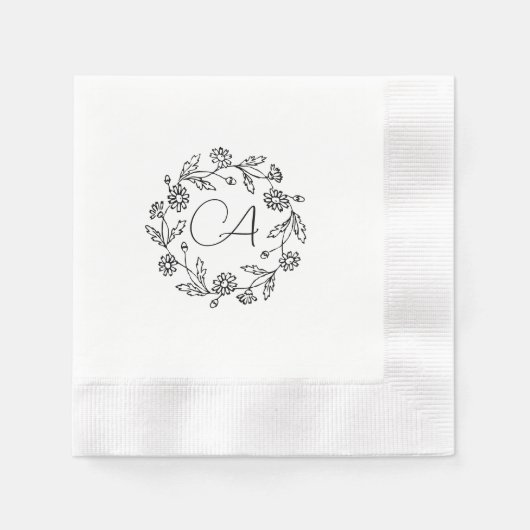 上品な定年モダンフラワーブラック 縁ありカクテルナプキン (正面)