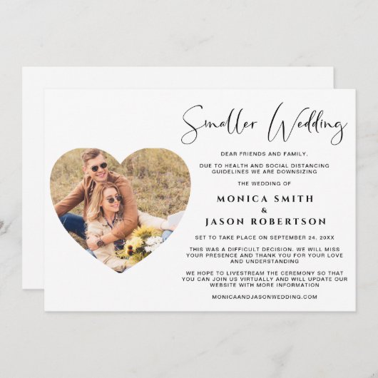 上品な小さな結婚式の写真ハートフレーム 案内状 (正面/裏面)