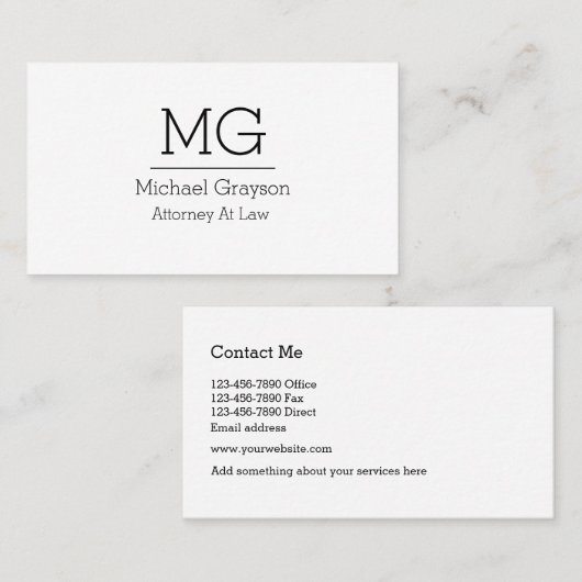 上品な弁護士のモノグラムのデザイン 名刺 (正面/裏面)