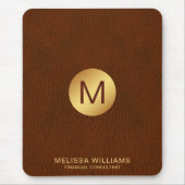 上品な成長したレザーテクスチャモノグラムイニシャル マウスパッド (正面)