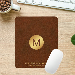 上品な成長したレザーテクスチャモノグラムイニシャル マウスパッド