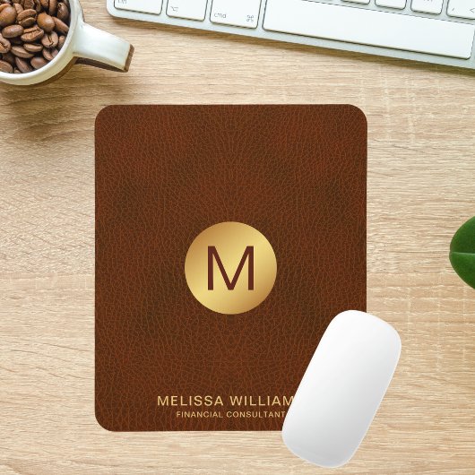 上品な成長したレザーテクスチャモノグラムイニシャル マウスパッド