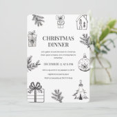 上品な手描きのクリスマスディナー招待状 招待状 (スタンド正面)