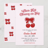 上品な手描きチェリーオントップのベビーシャワー 招待状 (正面/裏面)