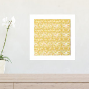 上品な抽象芸術アールデコスクエアファンパターン金ゴールド 箔ポスター