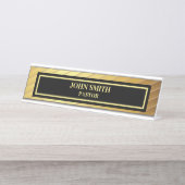 上品な教会の牧師金ゴールドとブラック デスクネームプレート (正面)