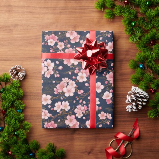 上品な日本の桜の花のデザイン ラッピングペーパー (クリスマスギフト)
