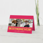 上品な明るいピンク最高ののママEver 2フォトコラージュ 箔グリーティングカード (正面)