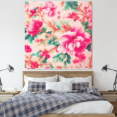 上品な明エレガントるいピンクの花、青い葉花 キャンバスプリント (インサイチュ (寝室))