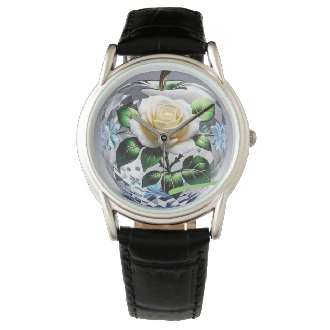 上品な時計のシンボルの上のバラの花の美しいロゴデザイン 腕時計 (正面)