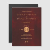 上品な暗赤色のブルゴーニュのメタリック結婚銅 マグネット招待状 (正面/裏面)