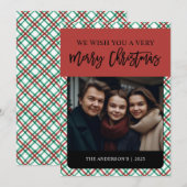 上品な格子模様の赤と緑の写真 シーズンカード (正面/裏面)