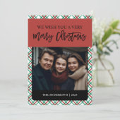 上品な格子模様の赤と緑の写真 シーズンカード (スタンド正面)