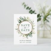 上品な植物性の緑の金ゴールド保存日付 案内ポストカード (スタンド正面)