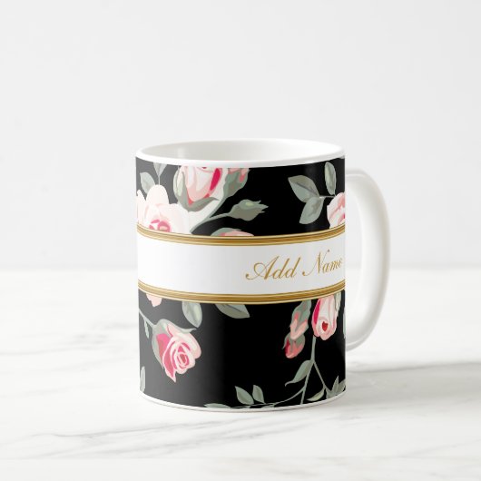 上品な植物相のモノグラムのコーヒー・マグ コーヒーマグカップ (正面右)