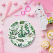 上品な水の色の熱帯離れの緑結婚の ペーパープレート (パーティー)