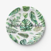 上品な水の色の熱帯離れの緑結婚の ペーパープレート (正面)