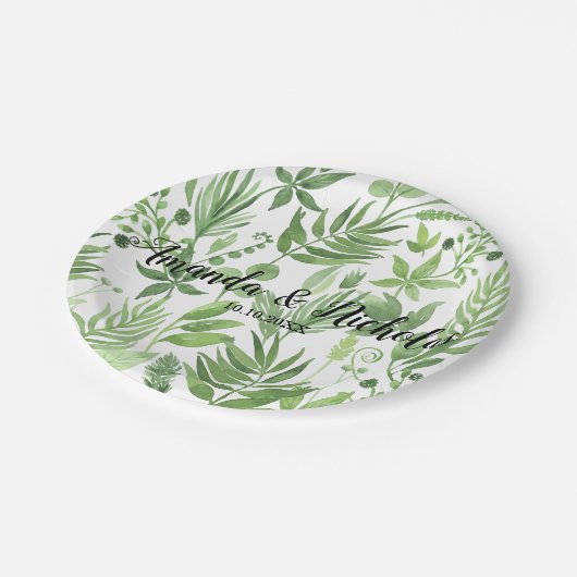 上品な水の色の野生の牧草地の結婚緑 ペーパープレート (アングル)