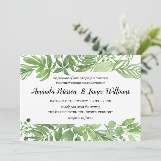 上品な水の色の野生の牧草地の結婚緑 招待状 (スタンド正面)