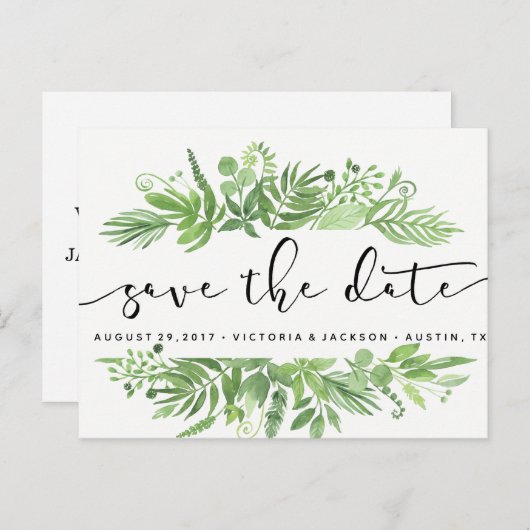 上品な水の色の野生の牧草地の緑の日付を保存 案内ポストカード (正面/裏面)