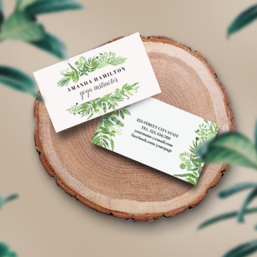 上品な水の色の野生の牧草地の緑の葉 名刺