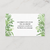 上品な水の色の野生の牧草地の緑の葉 名刺 (裏面)