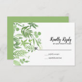 上品な水の色の野生の牧草地グリーンウェディングRSVP 出欠カード (正面/裏面)