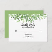 上品な水の色の野生の牧草地グリーンウェディングRSVP 出欠カード (正面/裏面)