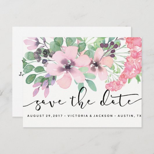 上品な水の色ピンクの花は日付を保存 案内ポストカード (正面/裏面)