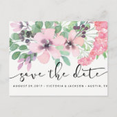 上品な水の色ピンクの花は日付を保存 案内ポストカード (正面)