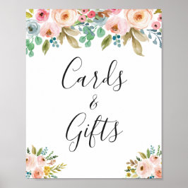 上品な水彩フローラカードとギフトサイン ポスター