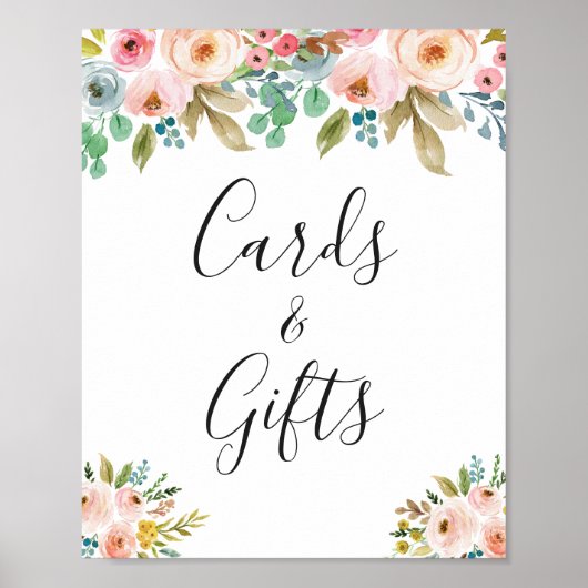 上品な水彩フローラカードとギフトサイン ポスター (正面)