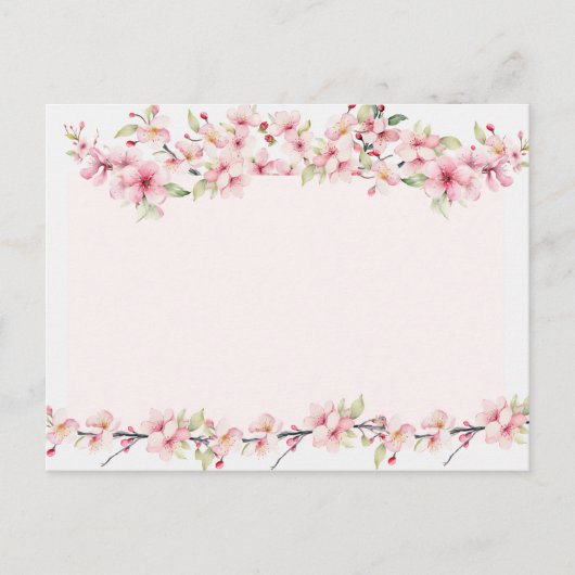 上品な水彩画とピンクの桜 ポストカード (正面)