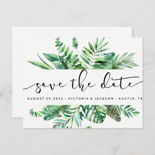上品な水彩画の熱帯葉は日付V4を救います 案内ポストカード (正面/裏面)