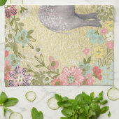 上品な水彩画象花フレームの金ゴールドホイル キッチンタオル (折り畳み)